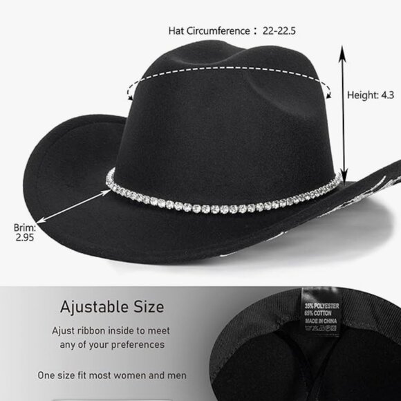 Western STARS BLACK Cowboy Hat - Picture 7 of 9